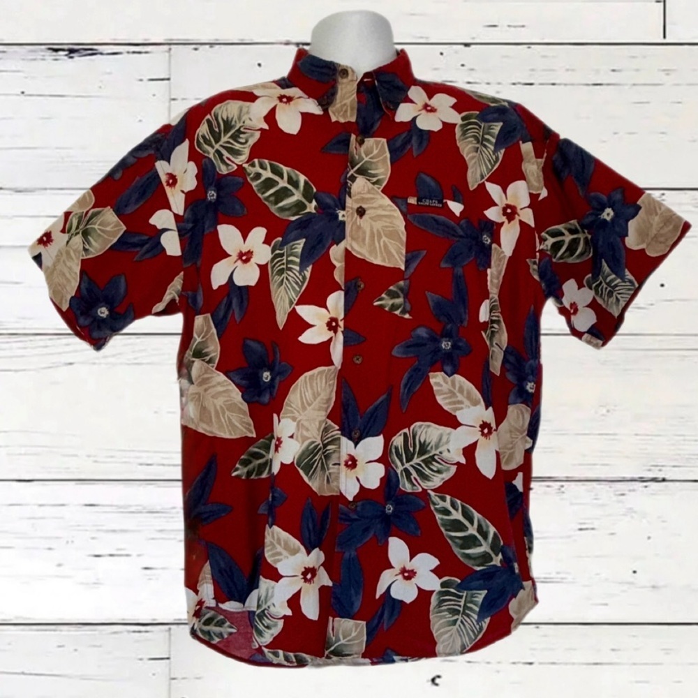Chaps Ralph Lauren Floral Hawaiian Shirt Men’s Size - Large Bold Red Print –